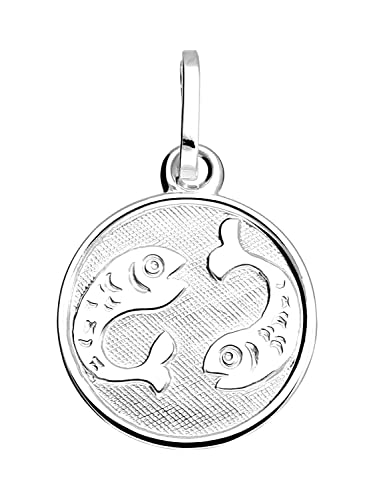 My Gold Damen Kinder Anhänger Sternzeichen FISCHE Sterlingsilber 925 (Ohne Kette) Echtes Silber Mini Ø 12mm Rund Tierkreiszeichen Zodiac round A-07067-S913-Fis