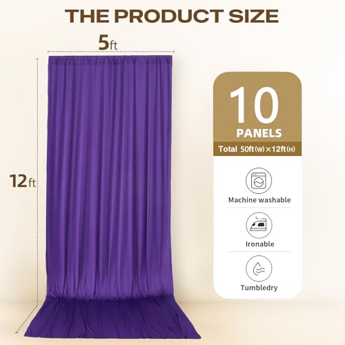 Image of 50ftx12ft Purple Backdrop Curtains for Parties, Wrinkle Free Polyester Purple Photo Backdrop Drapes 10 Panels 12 ft Long Back Drop Cloth for Wedding Birthday Photography Background Party