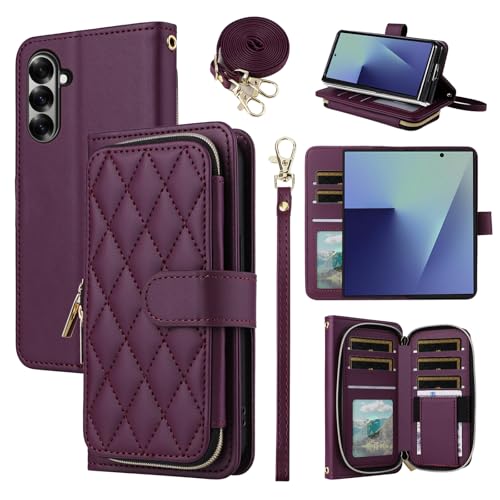 Elisorli for Samsung Galaxy Z Fold 7 ���/�V�����_�[�X�g���b�v �J�[�h�X���b�g �W�b�p�[���z ���� PU���U�[ �X�^���h ���߂� �g�ѓd�b�̃J�o�[ ���� ZFold Z7 G Fold7 7Z �E�H���b�g�P�[�X ���� 