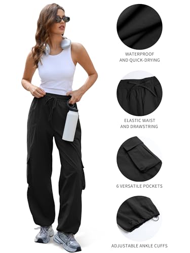ZAFUL Cargo Pants for Women High Waisted Casual Pants Baggy Wide Leg Y2K Streetwear with 6 Pockets Drawstring Ankle Cuffs2