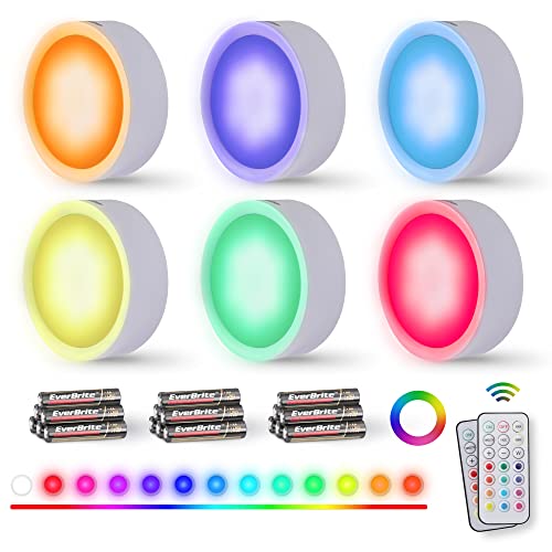 EverBrite Puck Lights with Remote, RGB 13 Color Changing Lights with Dimmer
