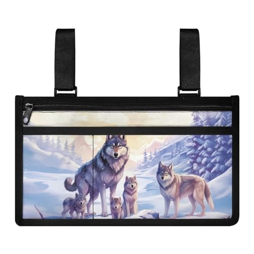 Yzaoxia Wolf Wheelchair Bag Armrest Pouch Accessories for Adult Snow Walker Storage Bags for Wheel Chair Rollator Electric Scooter Wheelchairs Hanging Bedside CaddyRoomy Zipper Pocket