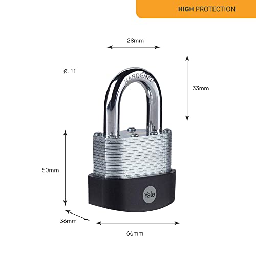 Image of Yale Y125B /60 /133 /1 - Laminated Steel Padlock (60mm) - Outdoor Hardened Steel Shackle Lock for Shed, Gate, Chain - 3 Keys - HIGH Security