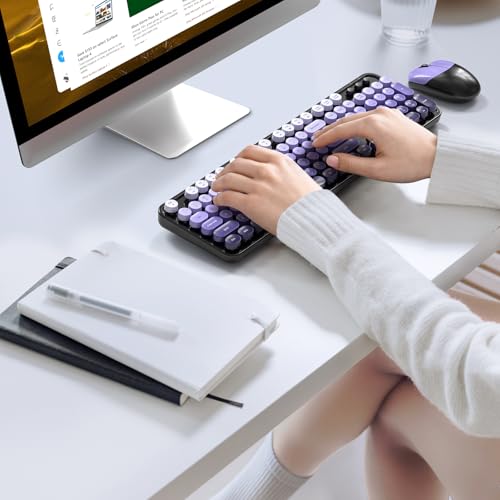 Image of KNOWSQT Wireless Keyboard and Mouse Combo - Black-Purple Colorful 2.4G Typewriter Full-Size Cute Keyboards - USB Receiver Plug and Play, for Computer, PC, Laptop, Desktop, Windows
