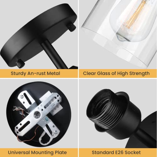 Sheetea 3-Pack Semi Flush Mount Ceiling Lights, Modern Close To Ceiling Light Fixtures With Clear Glass Shades, Black Industrial Lighting Ceiling Mount For Hallway Entryway Kitchen Bedroom Foyer #TOP4