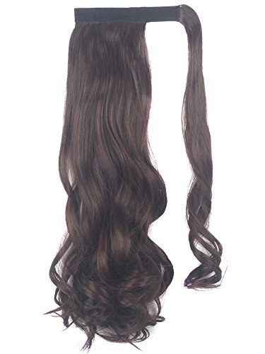 Lelinta 18" Wavy Curly Wrap Around Ponytail Extension For Woman Synthetic Hair Extension, 18 Inch-Curly, Medium Brown-Curly #TOP3