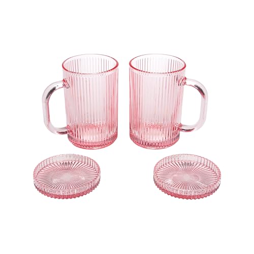 Paris Hilton Ribbed Glass Mug Set with Dual Use...