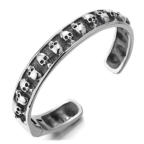 iMETACLII Vintage Cráneo Calavera Pulsera con Cierre Mosquetón, Brazalete de Hombre Muchachos, Acero, Gótico Punk Rock, Lucidato