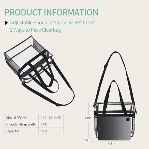 Clearbag for Stadium Events,12 x6 x12 Clearbag Stadium Approved Clearpurse for Women Men Quick Pass Clear Totebag for Stadium Events Concerts.3