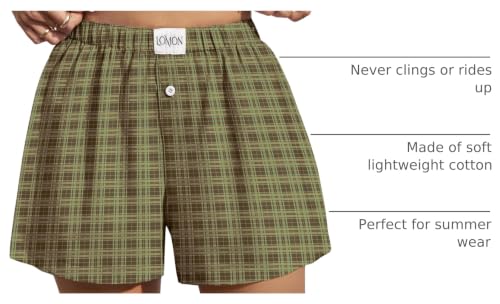 Image of LOMON Womens Boxer Shorts Casual Summer 2026 Pajama Lounge Sleep Pj Gingham Plaid Shorts Y2K Beach Bottoms