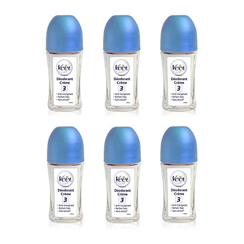 VEET Lot de 6 Déodorants Crème roll-on anti transpiration - 75ml