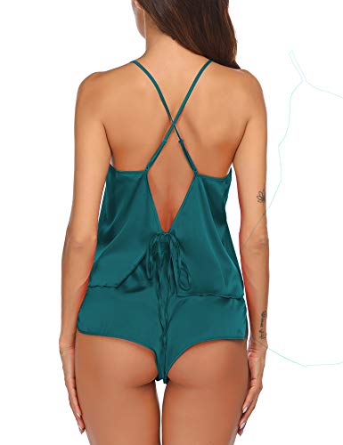 Image of Ekouaer Silk Pajamas Set for Women Satin Backless Lingerie Pjs Cami Top and Shorts Nightwear
