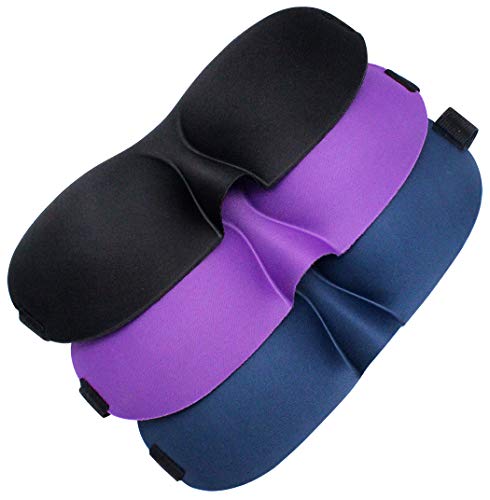 Ranvi Sleep Eye Mask 3PCS, 3D Contour with Magic Sticker for Travel, Black, Purple, Dark Blue
