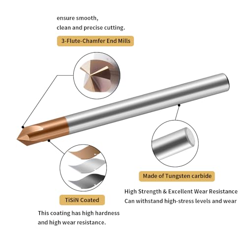 Image of Carbide Chamfer End Mills CNC Carving Bits 3 Flute TiSiN Coating V Groove 90 Degree for Different Material Like Steel Aluminum Copper Alloy 5 Pcs D8*50mm