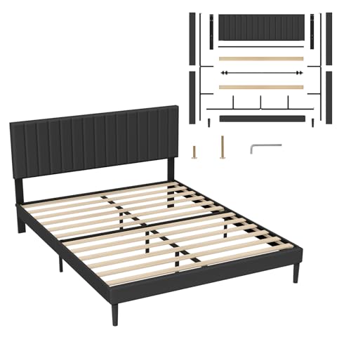 UISEBRT Lit capitonné 160 x 200 cm - Cadre de lit avec boutons - Cadre de lit avec tête de lit...