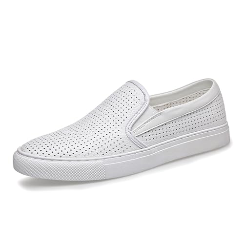 Zapatos transpirables de hombre sin cordones: calzado ligero plano para verano negro y blanco