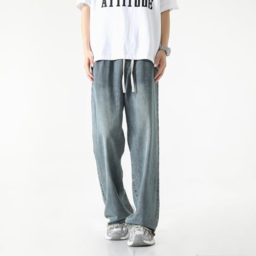 PRIJOUHE Mens Loose Fit Jeans Elastic Waist Wide Leg Baggy Jean Cargo Pants Trousers2