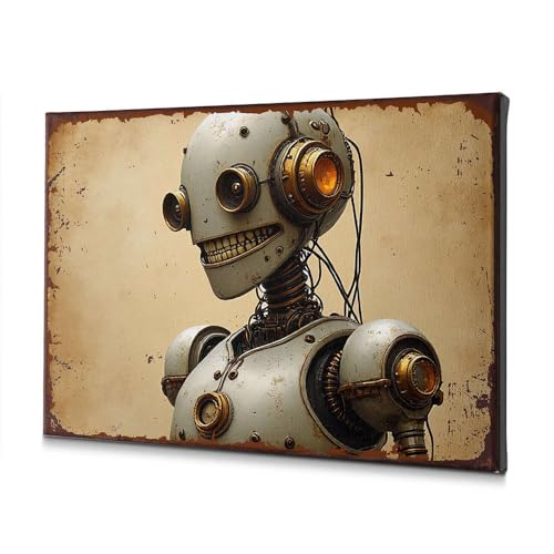 Toile déco robot vintage salle de bain 30x40cm pour mur sans vie