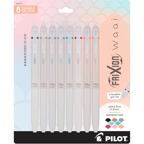 PILOT FriXion Waai Retractable & Refillable Erasable Gel Pens, Extra Fine Point 0.5 mm, Assorted Ink, 8 Count