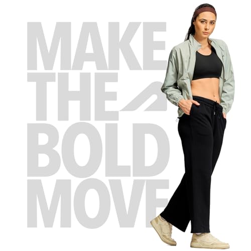 Image of Boldfit Track Pants for Woman, Trousers for Women Wide Leg, Gym Pant with Pockets, Adjustable Drawstring Waist Lower, Workout & Running Women Sports Sweatpants