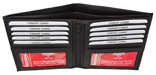 Marshal Rfid Men's Genuine Leather European Bifold Wallet Slim Hipster 2 Windows Bk #TOP2