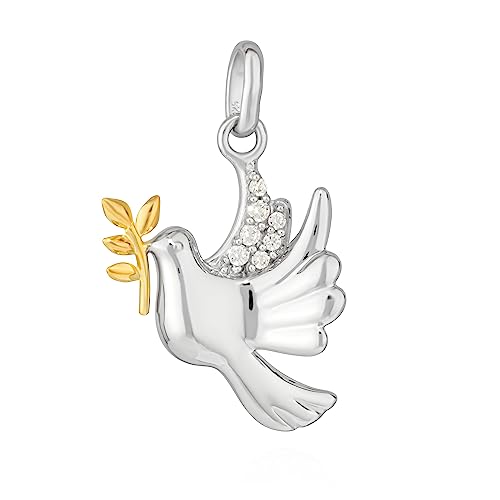 NKlaus Colgante de paloma de la paz de plata de ley 925, 17,5 x 14,5 mm, circonita blanca o clásica, sin piedra, Plata