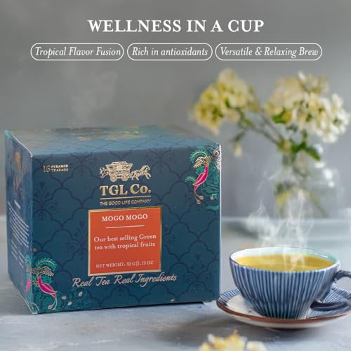 TGL Mogo Mogo Green Tea Bags, 16 Tea Bags, Ice Brews Cold Brew and Hot Brew Ice Tea| Used for Iced Tea Cocktails, Mocktail |Ingredients - Banana, Mango, Melon, Passion flower Leaves, Sunflowers, Guava