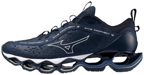 Mizuno Tênis de corrida masculino Wave Prophecy 13, Peônia azul-marinho/branco, 7