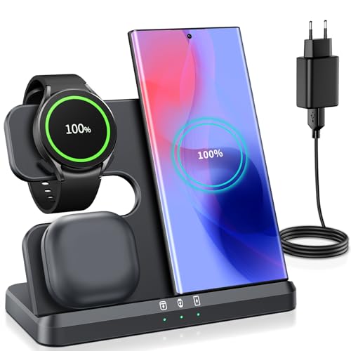 Cargador Inalámbrico 3 en 1 Estación de Carga Rápida Qi para Teléfonos, Relojes y Auriculares
