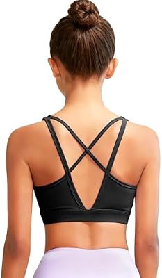 Haloumoning Girls Training Bra Kids Strappy Back Sports Bras Black
