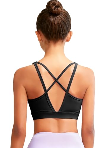 Haloumoning Girls Training Bra Kids Strappy Back Sports Bras Black