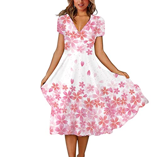 Vestido Largo Estampado De Manga Corta con Cuello En V De Talla Grande para Mujer