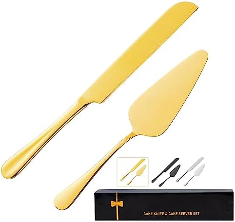 ERVILO Cake Serving Set, Cake Pie Pastry Servers, Stainless steel Cake Knife and Server Set Perfect For Birthday, Wedding, Parties and Events (Gold Serving Set)