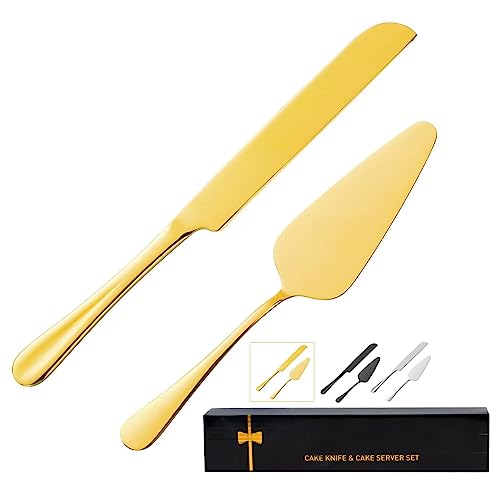 Ervilo Cake Serving Set, Cake Pie Pastry Servers, Stainless Steel Cake Knife And Server Set Perfect For Birthday, Wedding, Parties And Events (Gold Serving Set) #TOP1