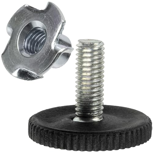 Aerzetix - Kit di 12 piedini regolabili M8 + 12 dadi a ragno M8x11 per legno | Accessori di fissaggio per mobili, livellamento e falegnameria