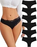 FINETOO Cotton Underwear for Women Sexy Panties Lace Hipster Low Rise Breathable Womens Cheeky 6 Pack S-XL Black