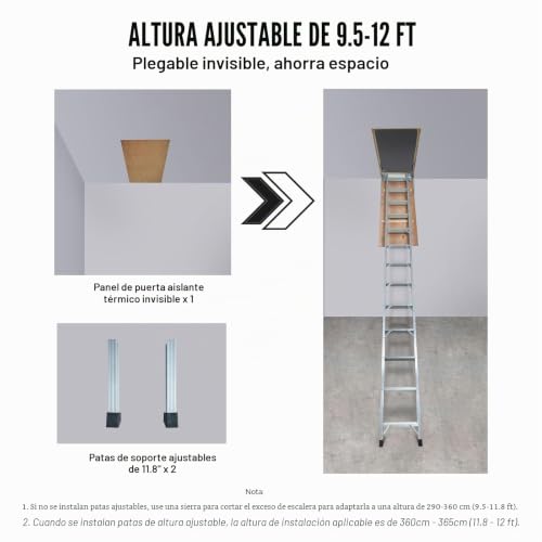 Escalera telescópica plegable VEVOR para ático con capacidad de 158 kg y extensión ajustable 8
