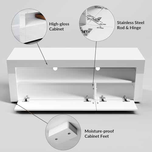 ELEGANT 1200mm LED Light TV Cabinet Modern White High Gloss TV Stand with Ambient Lights for Bedroom Living Room with Storages Furniture - Image 5