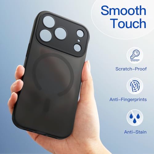 Image of JETech Magnetic Matte Case for iPhone 17 Pro Max, Black | Compatible with MagSafe, Translucent Frosted Soft TPU Cover, Anti-Yellowing, Anti-Fingerprint, Shockproof
