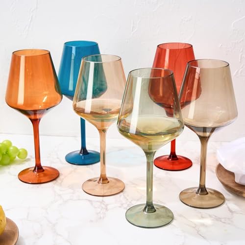 European Style Plastic Crystal, Stemmed Wine Glasses | Set of 6 | Acrylic Tritan Drinkware, Unbreakable Muted Color Shatterproof BPA-free, Reusable, Floating Pool & Indoor & Outdoor, Hand Wash 15oz by The Wine Savant - Image 6