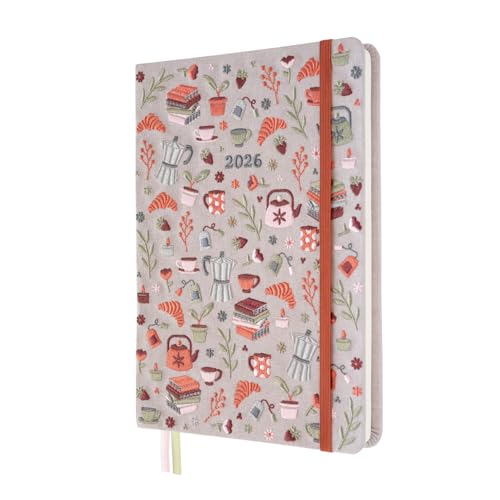 Kokonote Weekly Planner, Agenda 2026 Settimanale Verticale A5 Lavoro Cozy Roast : Copertina Rigida in Tessuto Ricamato │ Include 2 Segnalibri