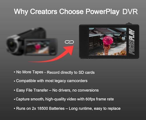 Image of Upgraded PowerPlay DVR Video Recorder, 60fps Video Capture & Recording for FPV, Camcorder, VHS, 8mm, Hi8, Mini DV Player, Analog AV /RCA to Digital Converter