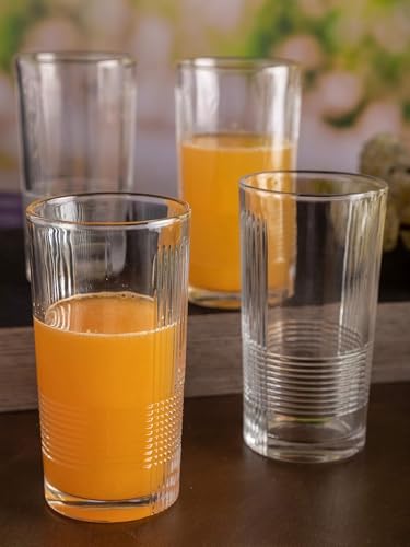 Image of WRINGO 350 ML Water Glasses Transparent Long Glass | Highball Glasses | Juice Glass | Plaza Tumbler Set of (6) (WR-02)