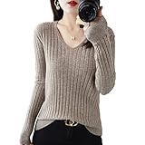 [Wowcarbazole] セーター レディース Vネック リブニット 長袖 無地 トップス カットソー リブ おしゃれ かわいい ニット 秋 冬 ストレッチ 通勤 シンプル