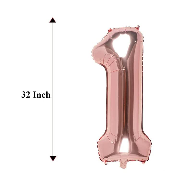 Image of Bubblebells Rose Gold 32 Inches 1 Numbers Shape Large Big Foil Helium Balloons for Party Decorations in Happy Birthday Anniversary Office Items Materials Set Pack