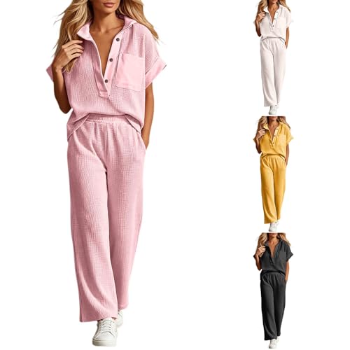 Ropa de dormir transpirable cuello en v y pantalon ancho para mujer traje ligero 2