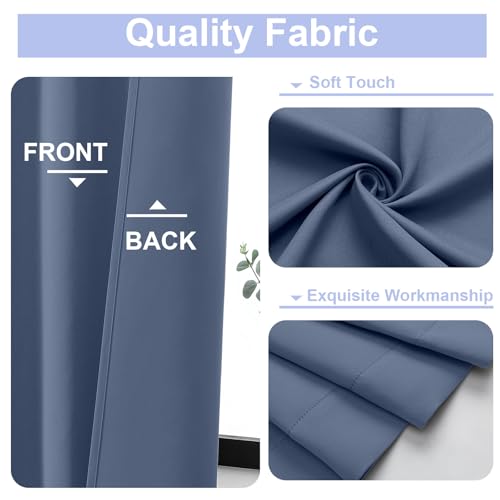Simplebrand Ava Denim Blue Short Blackout Curtains for Bedroom 45 Inches Long 2 Panels Set, Solid Thermal Insulated, Energy Saving Window Treatment Curtains Blackout Drapes, W40 x L45 Inch, Denim Blue