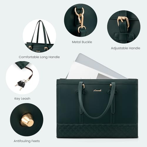 Image of LOVEVOOK Laptop Bag for Women,15.6 inch Laptop Tote Bag Waterproof PU Leather Computer Bag Work Bags for Business Office, Large Capacity Laptop Purse Professional Work Tote Black