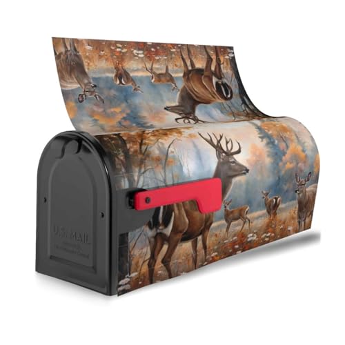 Image of Dujiea Wildlife Animal Deer Mailbox Wrap - Waterproof Magnetic Post Box Cover, Large Size 25.5 inch L x 21 inch W - Garden Yard Outside Farmhouse Home Decor