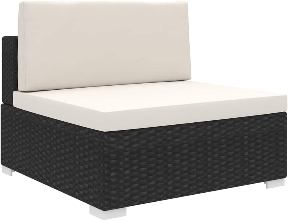 Sectional Middle Seat with Cushions,Camping Chair,Patio Armchairs,Lawn Chairs,Club Chairs,Bistro Chairs,Lounge Chairs,High Back Chairs,for Garden,Backyard,Lawn,Porch,Balcony,Poly Rattan Black